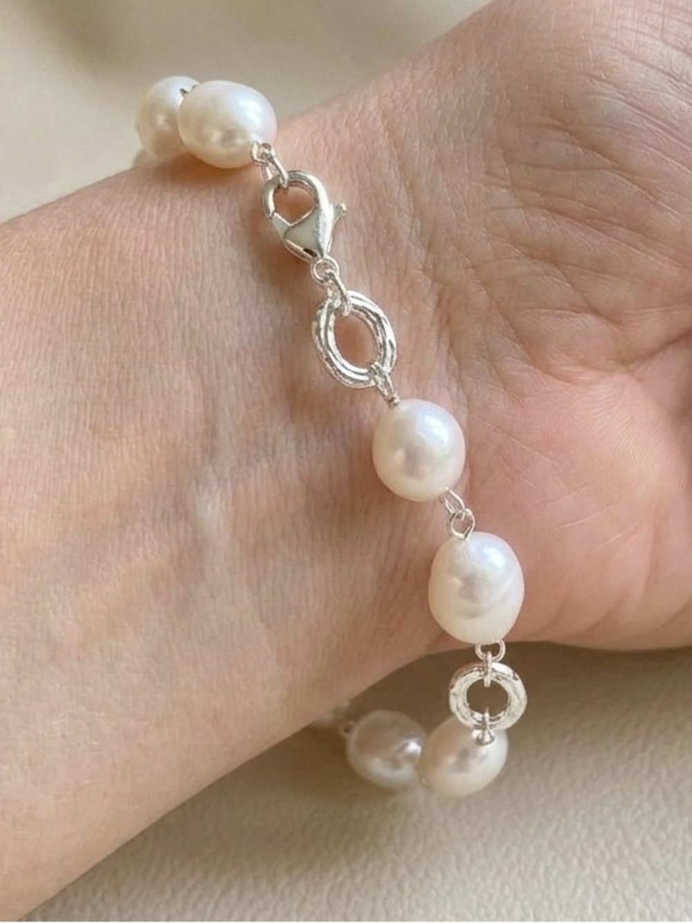 Freshwater Pearl Link Bracelet - White Pearls
